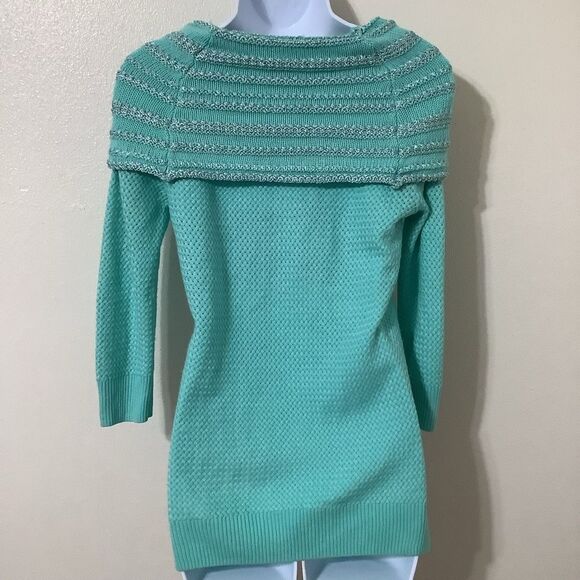 Teal Retro Wintercore Cabincore Holiday Feminine Winter Sparkly Knit Sweater XS - Picture 7 of 16